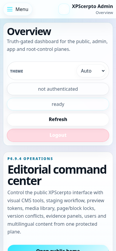 Admin Control Room local browser screenshot
